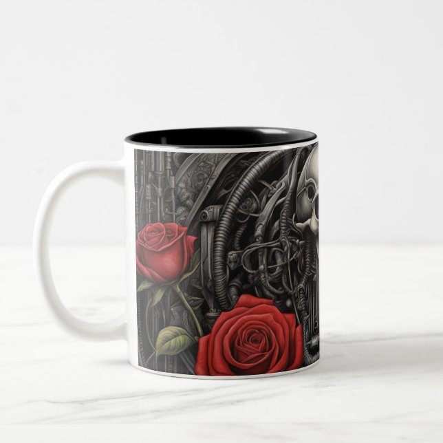 Caneca De Café Em Dois Tons Aço e rosas 022 (Esquerda)