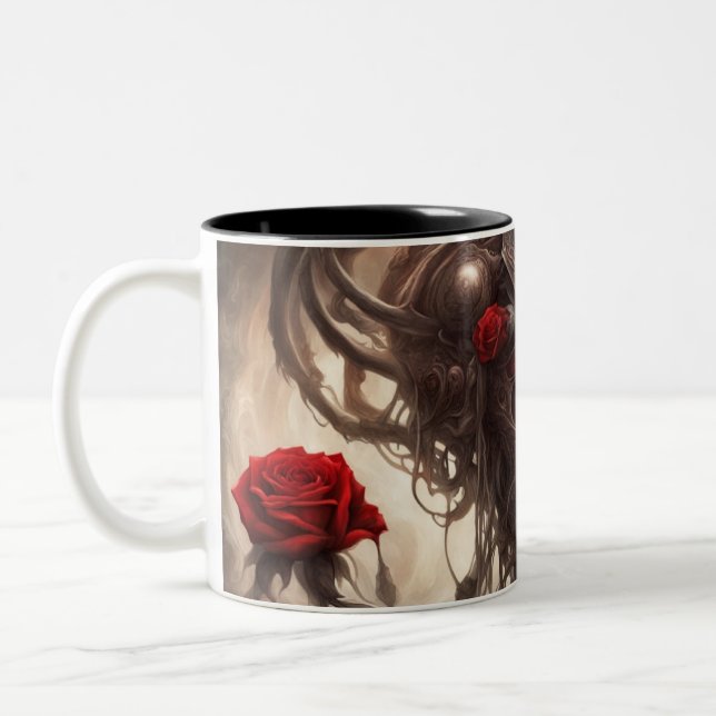 Caneca De Café Em Dois Tons Aço e rosas 024 (Esquerda)