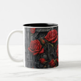 Caneca De Café Em Dois Tons Aço e rosas 027