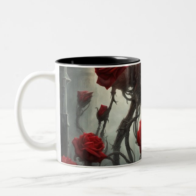 Caneca De Café Em Dois Tons Aço e rosas 028 (Esquerda)