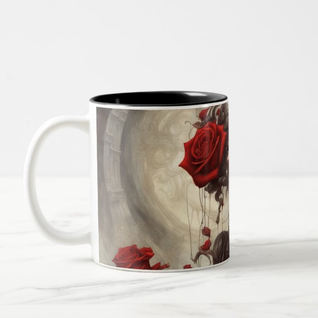 Caneca De Café Em Dois Tons Aço e rosas 029 (Esquerda)