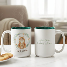 Caneca De Café Em Dois Tons Acolha um Amigo Gato Gengibre Coroa Floral