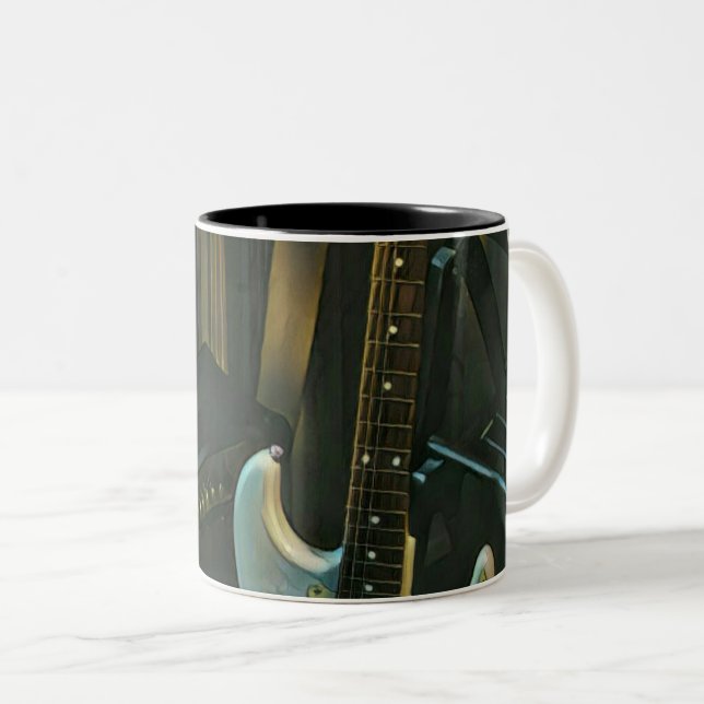 Caneca De Café Em Dois Tons acoustic bass electric guitar gift (Frente Esquerda)