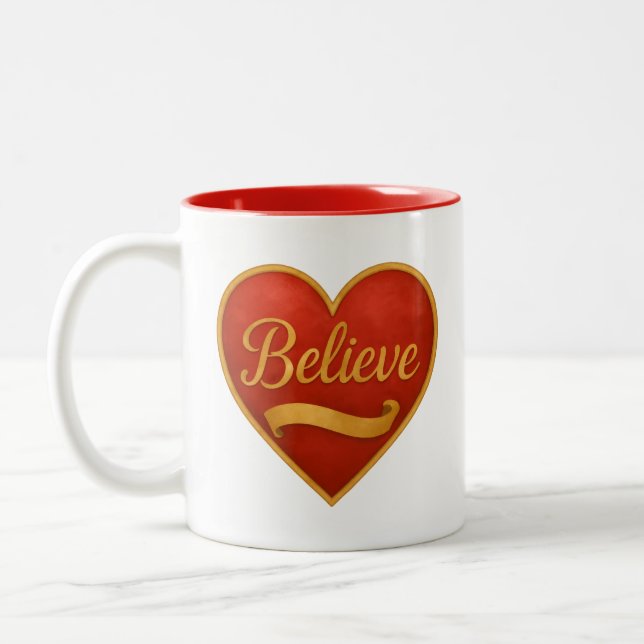 Caneca De Café Em Dois Tons Acredite Coração Vermelho (Esquerda)