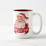 Caneca De Café Em Dois Tons Acredite em Papai Noel<br><div class="desc">Papai Noel ainda existe,  acredite em Papai Noel. Camisas de Natal,  presentes e cartões de cartões de natal. Retrô,  estilo vintage,  roupa gráfico de Natal e decoração para todas as suas festas e festas de Natal festivas.</div>
