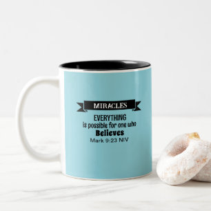 Caneca De Café Em Dois Tons Acredite na Bíblia dos milagres Verso Azul Claro