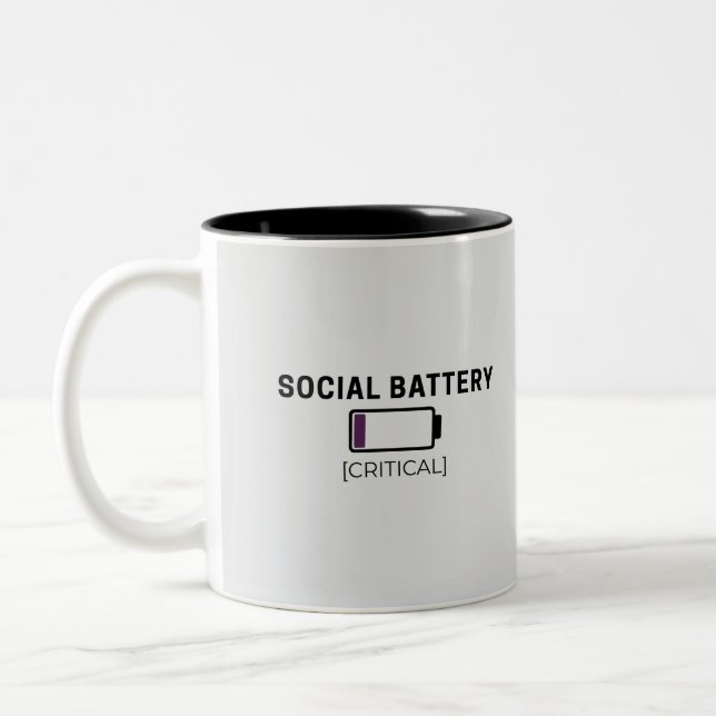 Caneca De Café Em Dois Tons Adesivo de Bateria Social Minimalista Baixa (Esquerda)