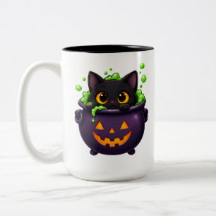 Caneca De Café Em Dois Tons Adesivo de Halloween de Gato Preto Fofo Abóbora