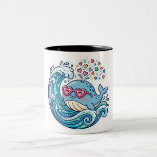 Caneca De Café Em Dois Tons Adesivo de Óculos de Sol Coração de Baleia Azul Ka