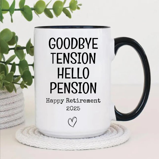 Caneca De Café Em Dois Tons Adeus Tensão Alô Pensão Feliz Reforma (Goodbye Tension Hello Pension Happy Retirement Two-Tone Coffee Mug)