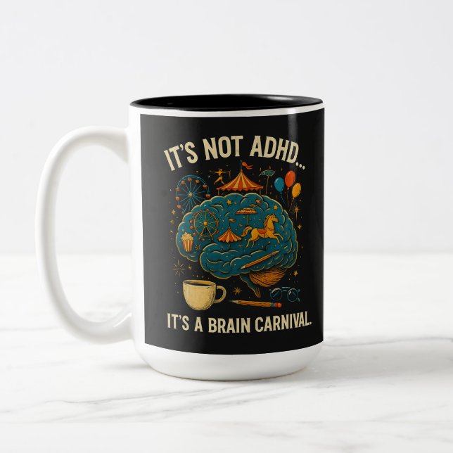 Caneca De Café Em Dois Tons ADHD Carnaval do Cérebro Engraçado (Esquerda)