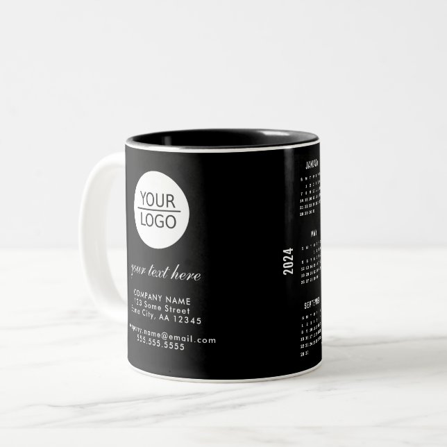 Caneca De Café Em Dois Tons Adicionar Logotipo Personalizado Calendário da Emp (Frente Esquerda)