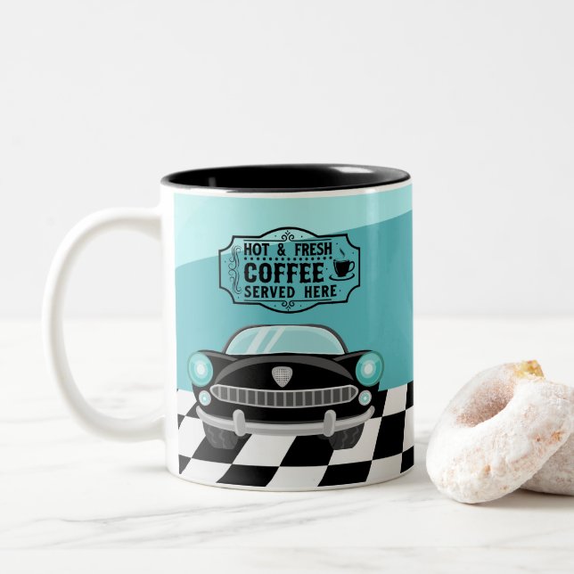 Caneca De Café Em Dois Tons Adicionar monograma retrô divertido  (Com Donut)