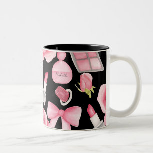 Caneca De Café Em Dois Tons Adicionar Nome à Água de Perfume Aquarela Rosa e P