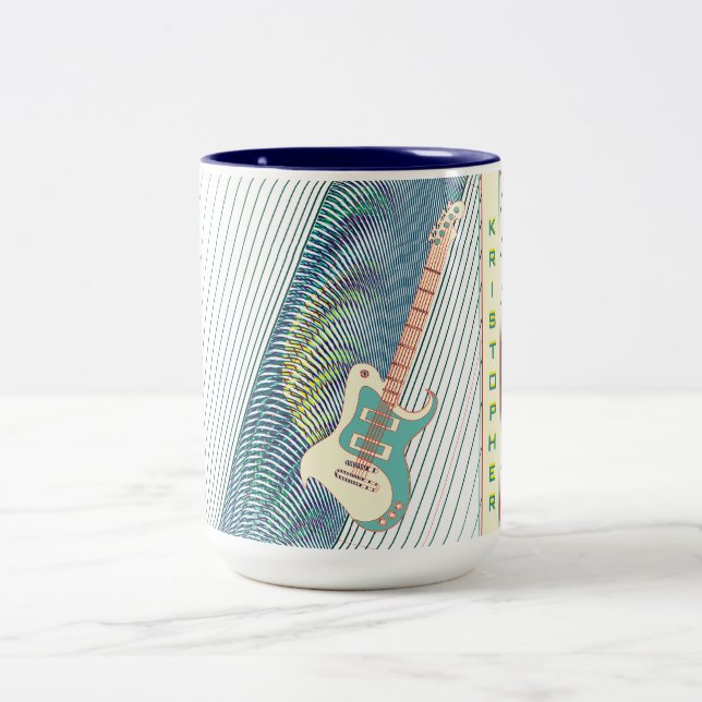 Caneca De Café Em Dois Tons Adicionar Nome Legal Branca Moderna e Violão Elétr (Centro)