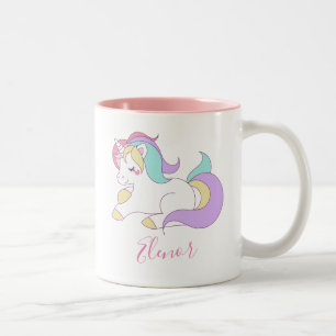 Caneca De Café Em Dois Tons Adicionar seu nome Cute Unicorn Personalizado