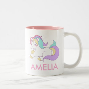 Caneca De Café Em Dois Tons Adicionar seu nome Cute Unicorn Personalizado