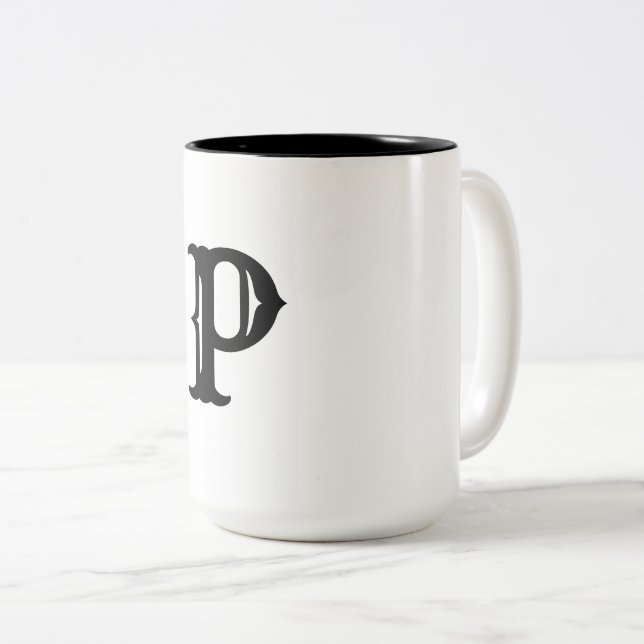 Caneca De Café Em Dois Tons adicionar seu texto monograma foto simples minimal (Frente Esquerda)