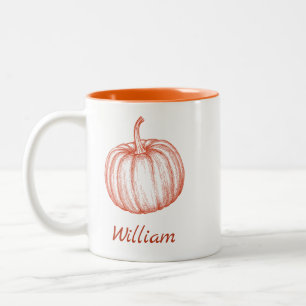 Caneca De Café Em Dois Tons Adicione Seu Nome Ilustração de Abóbora de Hallowe