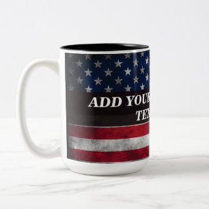 Caneca De Café Em Dois Tons Adicione seu texto ao sinalizador americano