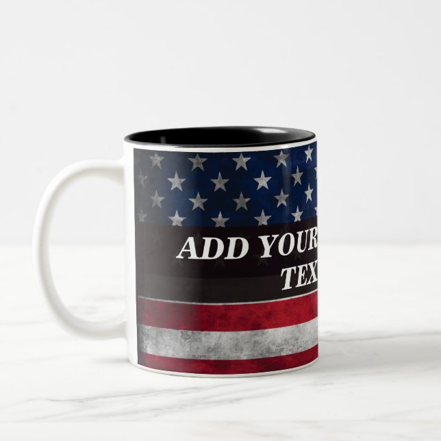 Caneca De Café Em Dois Tons Adicione seu texto na bandeira americana (Esquerda)
