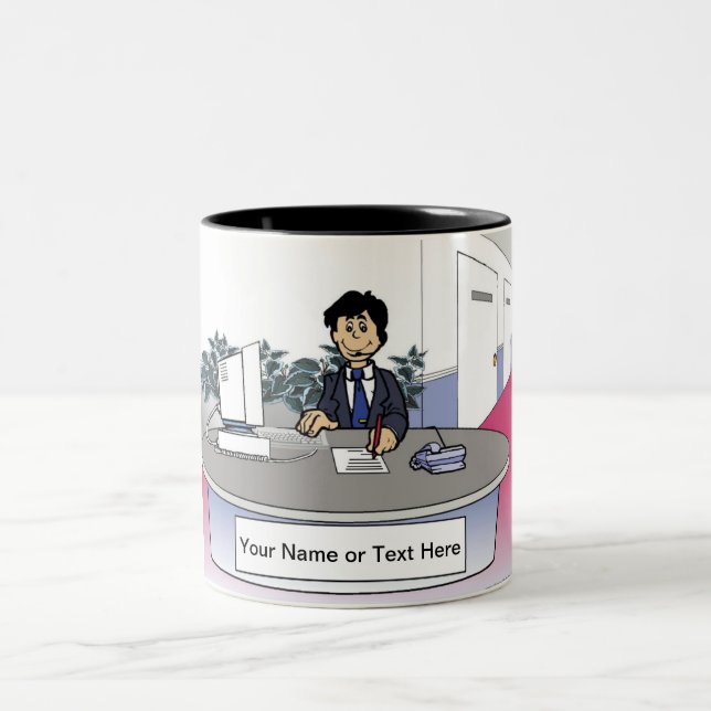 Caneca De Café Em Dois Tons Admin Asst, Recepcionista - Cartoon Masculino (Centro)