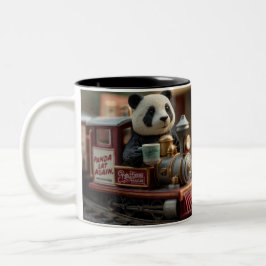 Caneca De Café Em Dois Tons Adorable Panda Figurine on a Vintage Toy Train