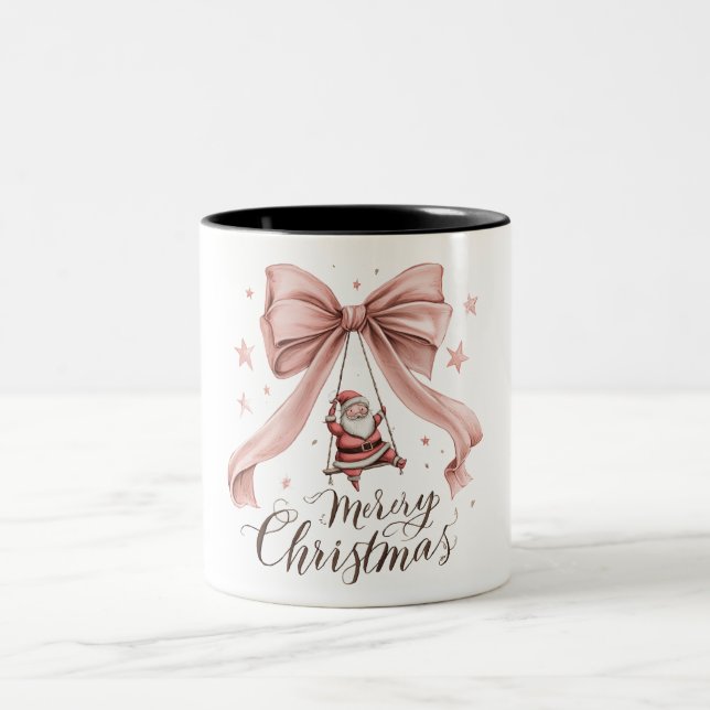 Caneca De Café Em Dois Tons Adorable Santa Christmas Mug with Pink Bow (Centro)