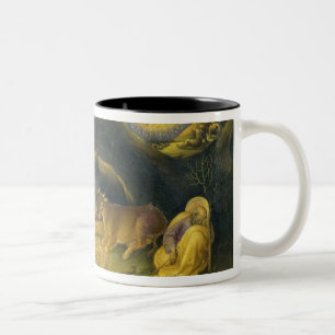 Caneca De Café Em Dois Tons Adoração do Altarpiece dos Magi; predel da mão