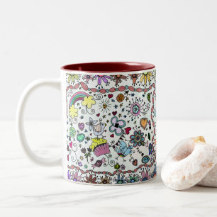Caneca De Café Em Dois Tons Adoráveis Feliz Joy Doodles  