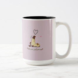 Caneca De Café Em Dois Tons Adorável adesivo de gato esticando para amantes de