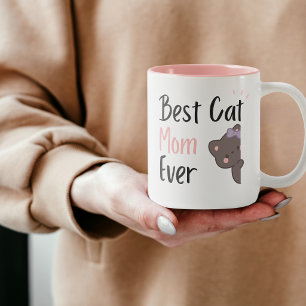 Caneca De Café Em Dois Tons Adorável Design de Gatinho com Laço Rosa Kawaii pa