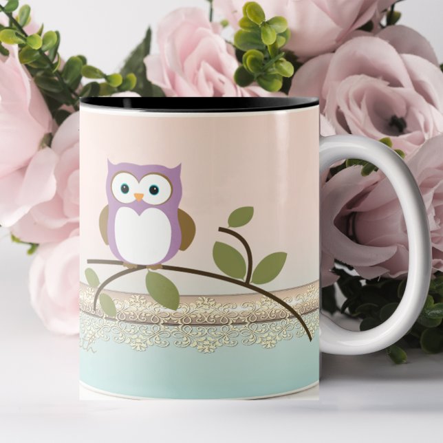 Caneca De Café Em Dois Tons Adorável Menina Coruja Fofa,Personalizada (Criador carregado)