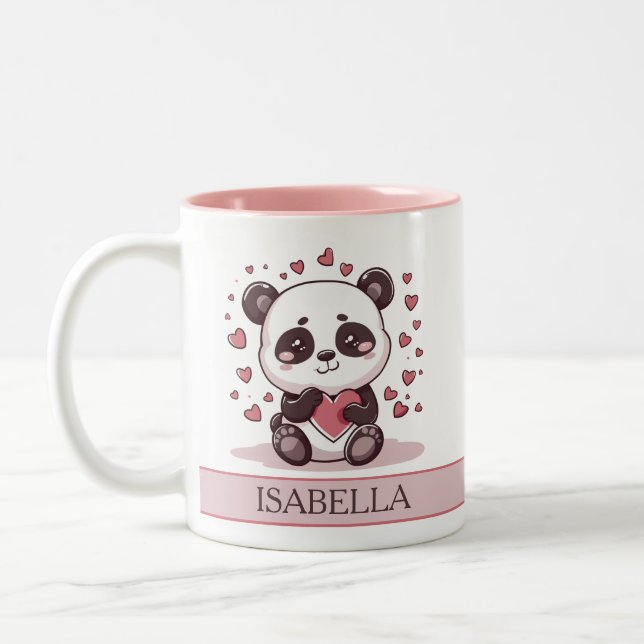 Caneca De Café Em Dois Tons Adorável Panda Love - Personalizado (Esquerda)