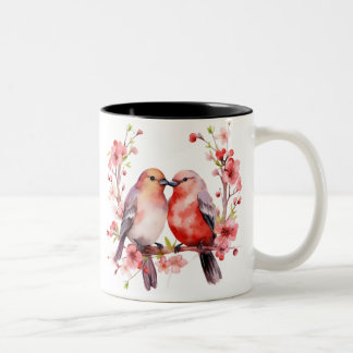 Caneca De Café Em Dois Tons Adorável - pássaros do amor
