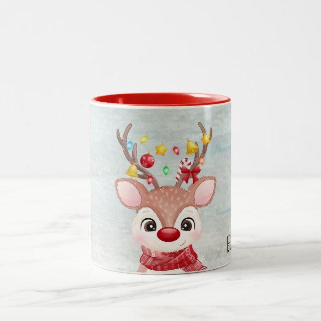Caneca De Café Em Dois Tons Adorável Reindeer de Natal (Centro)