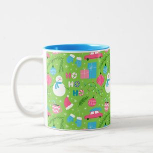 Caneca De Café Em Dois Tons Adorno de Natal Homens de Neve Azul Rosa Verde Fes