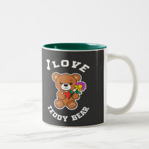 Caneca De Café Em Dois Tons Adoro Design de Arte Gráfica do Urso de Teddy.
