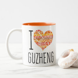 Caneca De Café Em Dois Tons Adoro Guzheng Orange Mandala Heart