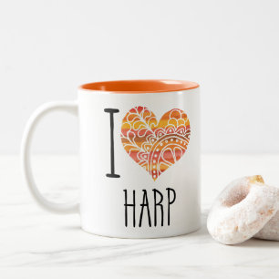 Caneca De Café Em Dois Tons Adoro Harp Orange Mandala Heart