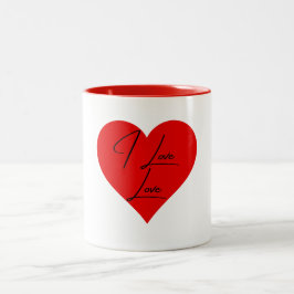 Caneca De Café Em Dois Tons Adoro o Coração Vermelho e Branco