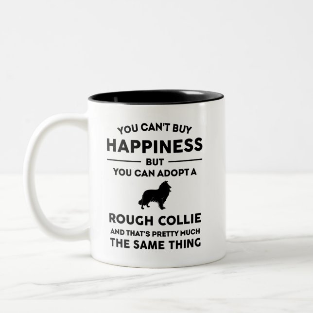 Caneca De Café Em Dois Tons Adotar uma Felicidade Collie Bruta (Esquerda)