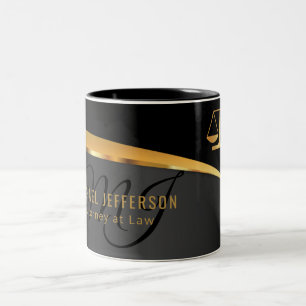 Caneca De Café Em Dois Tons Advogado do monograma na lei - preto e ouro