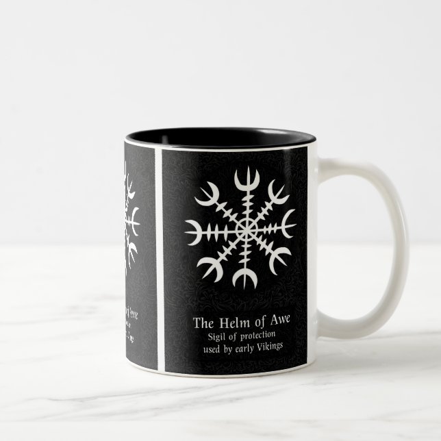 Caneca De Café Em Dois Tons AEgishjálmr - Helma Viking da Proteção Norse Awe (Direita)