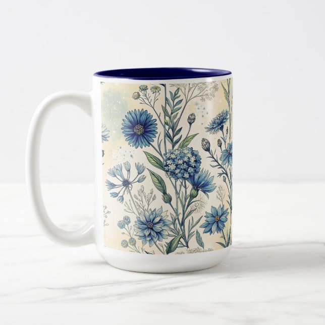 Caneca De Café Em Dois Tons Aesthetic Blue Wildflowers (Esquerda)