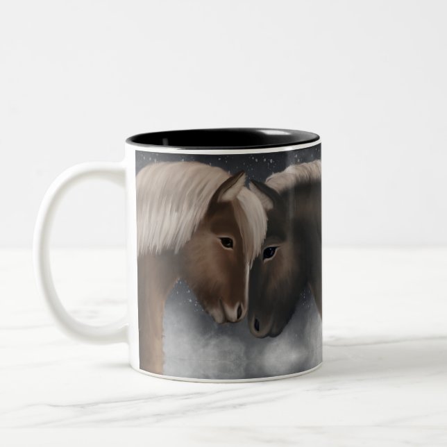 Caneca De Café Em Dois Tons Afetação Árctica: Cavalos Islandeses em Neve (Esquerda)
