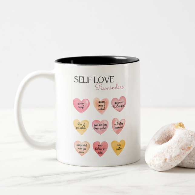 Caneca De Café Em Dois Tons Afirmações Positivas Autoapaixonadas (Com Donut)