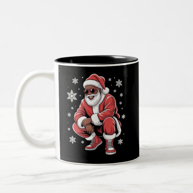 Caneca De Café Em Dois Tons African American Christmas Pajama Xmas Afro Santa  (Esquerda)