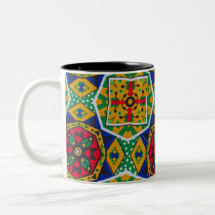 Caneca De Café Em Dois Tons African Geometric Mosaic Ankole Style Textile Prin