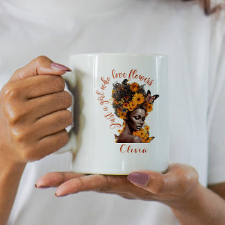 Caneca De Café Em Dois Tons Afro-Americano Apenas Uma Menina Que Ama Flores Po